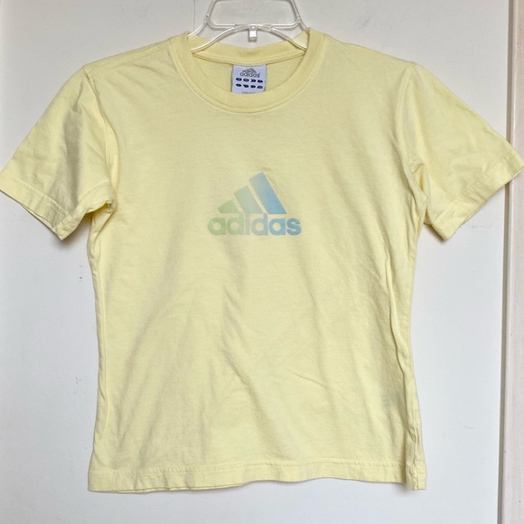 Adidas Logo Yellow Cotton T Shirt - Picture 1 of 3
